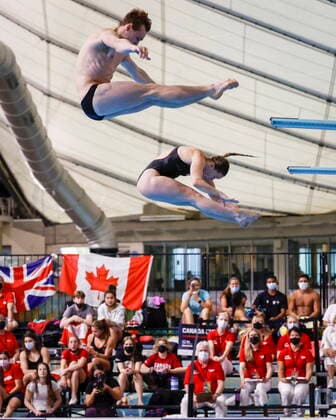 June 11, 2022, Calgary, AB, CANADA: Canada s Margo Erlam, right, and Bryden Hattie, compete in the Mixed 3M Synchro Finals in Calgary, Alta., Saturday, June 11, 2022. Margo Erlam, Bryden Hattie, - ZUMAc35_ 20220611_zaf_c35_014 Copyright: xJeffxMcintoshx