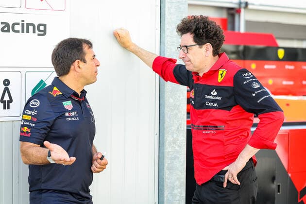 WACHE Pierre, Technical Director of Red Bull Racing, BINOTTO Mattia (ita), Managing Director of the Scuderia Ferrari, portrait during the Formula 1 Azerbaijan Grand Prix 2022, 8th round of the 2022 FIA Formula One World Championship, WM, Weltmeisterschaft on the Baku City Circuit, from June 10 to 12, 2022 in Baku, Azerbaijan - F1 - AZERBAIJAN GRAND PRIX 2022 - RACE DPPI Panoramic 20220612_GOOD7376