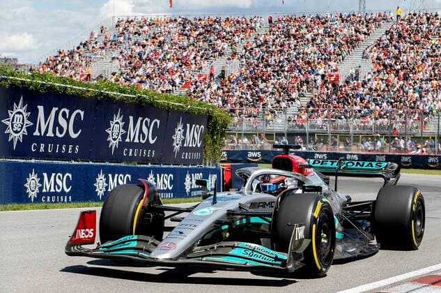 June 17, 2022, Montreal, PQ, Canada: Mercedes driver George Russell, of Great Britain, takes a turn at the Senna corner during the first practice session at the Formula One Canadian Grand Prix in Montreal, Friday, June 17, 2022. George Russell, - ZUMAc35_ 20220617_zaf_c35_051 Copyright: xGrahamxHughesx