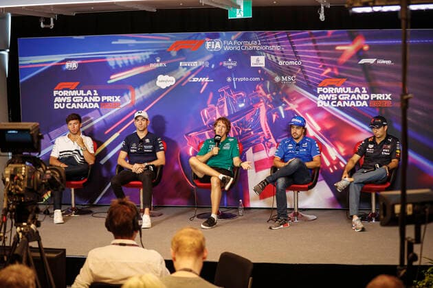 10 Pierre Gasly FRA, Scuderia AlphaTauri , 6 Nicholas Latifi CAN, Williams Racing , 5 Sebastian Vettel DEU, Aston Martin Aramco Cognizant F1 Team , 14 Fernando Alonso ESP, BWT Alpine F1 Team , 11 Sergio Perez MEX, Oracle Red Bull Racing , F1 Grand Prix of Canada at Circuit Gilles Villeneuve on June 17, 2022 in Montreal, Canada Photo by HOCH ZWEI Montreal Canada