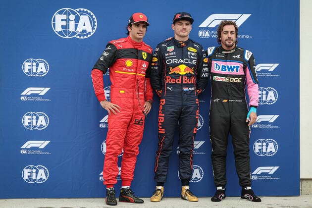 SAINZ Carlos (spa), Scuderia Ferrari F1-75, portrait ALONSO Fernando (spa), Alpine F1 Team A522, portrait VERSTAPPEN Max (ned), Red Bull Racing RB18, portrait during the Formula 1 AWS Grand Prix du Canada 2022, 9th round of the 2022 FIA Formula One World Championship, WM, Weltmeisterschaft on the Circuit Gilles Villeneuve, from June 17 to 19, 2022 in Montreal, Canada - F1 - CANADIAN GRAND PRIX 2022 DPPI Panoramic G00D1865
