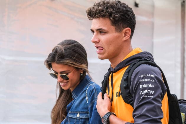 Lando Norris UK, McLaren F1 Team 4 with girlfriend in paddock, British Grand Prix, Silverstone, Motorsport, Formula 1, British Grand Prix, Silverstone, Motorsport, Formula 1, Photo Knab Eibner Towcester Copyright: xEibner-Pressefotox