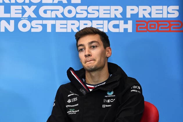 RUSSELL George (gbr), Mercedes AMG F1 Team W13, portrait press conference, PK, Pressekonferenz during the Formula 1 Rolex Grosser Preis Von Osterreich 2022, 2022 Austrian Grand Prix, 11th round of the 2022 FIA Formula One World Championship, WM, Weltmeisterschaft from July 8 to 10, 2022 on the Red Bull Ring, in Spielberg, Austria - F1 - AUSTRIAN GRAND PRIX 2022 DPPI Panoramic GP2211_133924DSC_4969