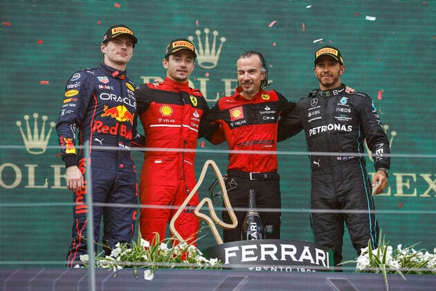 1 Max Verstappen NLD, Oracle Red Bull Racing , 16 Charles Leclerc MCO, Scuderia Ferrari , Laurent Mekies FRA, Scuderia Ferrari , 44 Lewis Hamilton GBR, Mercedes AMG Petronas F1 Team , F1 Grand Prix of Austria at Red Bull Ring on July 10, 2022 in Spielberg, Austria Photo by HOCH ZWEI Spielberg Austria