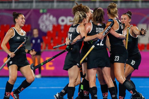 July 11, 2022, TERRASSA, BARCELONA, SPAIN: Madeline Secco of Canada celebrates a goal during the FIH Hockey Women s World Cup 2022, 9th - 16th, hockey match played between Canada and India at Estadi Olimpic on July 11, 2022, in Terrassa, Barcelona, Spain. TERRASSA SPAIN - ZUMAa181 20220711_zaa_a181_073 Copyright: xIrinaxR.xHx