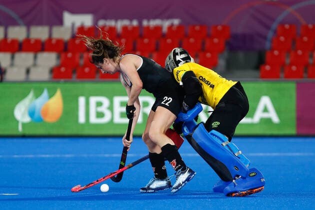 July 12, 2022, TERRASSA, BARCELONA, SPAIN: Madeline Secco of Canada and Savita of India during shoot-outs in action during the FIH Hockey Women s World Cup 2022, 9th - 16th, hockey match played between Canada and India at Estadi Olimpic on July 11, 2022, in Terrassa, Barcelona, Spain. TERRASSA SPAIN - ZUMAa181 20220712_zaa_a181_002 Copyright: xIrinaxR.xHx