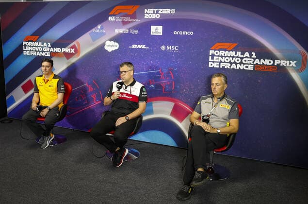 press conference, PK, Pressekonferenz with KEY James (gbr), Technical Director of McLaren F1 Team, MONCHAUX Jan (fra), Technical Director of Alfa Romeo F1 Team ORLEN and ISOLA Mario (ita), Motorsport Racing Manager of Pirelli, portrait during the Formula 1 Lenovo Grand Prix de France, French Grand Prix 2022, 12th round of the 2022 FIA Formula One World Championship, WM, Weltmeisterschaft from July 22 to 24, 2022 on the Circuit Paul Ricard, in Le Castellet, France - F1 - FRENCH GRAND PRIX 2022 DPPI Panoramic 00122028__V2_7078