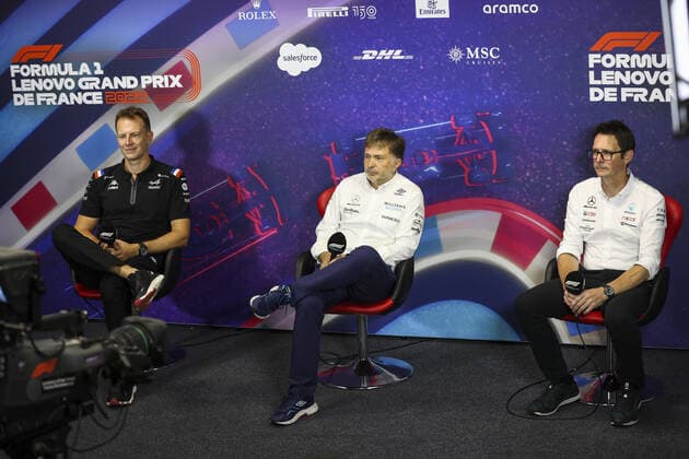press conference, PK, Pressekonferenz with ROSSI Laurent (fra), CEO of Alpine with CAPITO Jost, Chief Executive Officer of Williams Racing and SHOVLIN Andrew (gbr), Mercedes AMG trackside engineering director, portrait during the Formula 1 Lenovo Grand Prix de France, French Grand Prix 2022, 12th round of the 2022 FIA Formula One World Championship, WM, Weltmeisterschaft from July 22 to 24, 2022 on the Circuit Paul Ricard, in Le Castellet, France - F1 - FRENCH GRAND PRIX 2022 DPPI Panoramic 00122028_AV6_1657