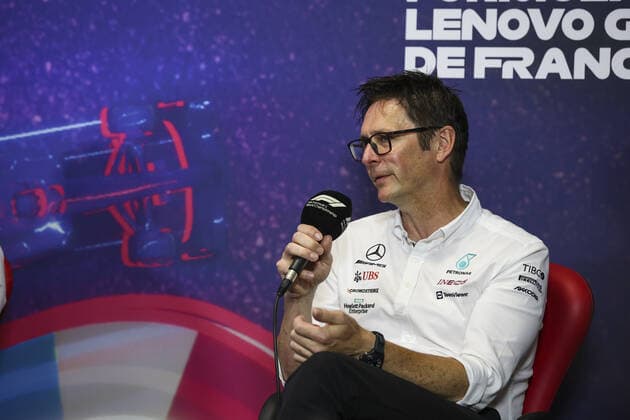 press conference, PK, Pressekonferenz with SHOVLIN Andrew (gbr), Mercedes AMG trackside engineering director, portrait during the Formula 1 Lenovo Grand Prix de France, French Grand Prix 2022, 12th round of the 2022 FIA Formula One World Championship, WM, Weltmeisterschaft from July 22 to 24, 2022 on the Circuit Paul Ricard, in Le Castellet, France - F1 - FRENCH GRAND PRIX 2022 DPPI Panoramic 00122028_AV6_1779