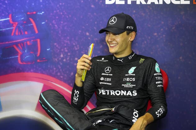 RUSSELL George (gbr), Mercedes AMG F1 Team, portrait during the press conference, PK, Pressekonferenz post race of the Formula 1 Lenovo Grand Prix de France, French Grand Prix 2022, 12th round of the 2022 FIA Formula One World Championship, WM, Weltmeisterschaft from July 22 to 24, 2022 on the Circuit Paul Ricard, in Le Castellet, France - F1 - FRENCH GRAND PRIX 2022 - RACE DPPI Panoramic 00122029_AV6_4233