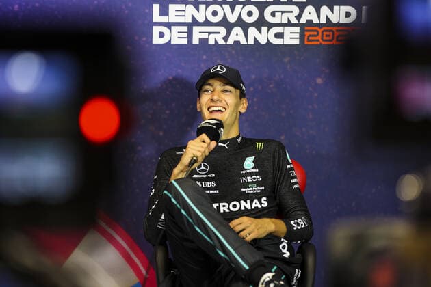 RUSSELL George (gbr), Mercedes AMG F1 Team, portrait during the press conference, PK, Pressekonferenz post race of the Formula 1 Lenovo Grand Prix de France, French Grand Prix 2022, 12th round of the 2022 FIA Formula One World Championship, WM, Weltmeisterschaft from July 22 to 24, 2022 on the Circuit Paul Ricard, in Le Castellet, France - F1 - FRENCH GRAND PRIX 2022 - RACE DPPI Panoramic 00122029_AV6_4313
