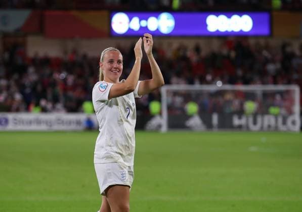 Sheffield, England, 26th July 2022. Beth Mead of England celebrates the win during the UEFA Women s European Championship, EM, Europameisterschaft 2022 match at Bramall Lane, Sheffield. Picture credit should read: Simon Bellis Sportimage EDITORIAL USE ONLY. No use with unauthorised audio, video, data, fixture lists, club league logos or live services. Online in-match use limited to 120 images, no video emulation. No use in betting, games or single club league player publications. SPI-1769-0187