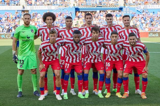 Mandatory Credit: Photo by Pressinphoto Shutterstock (13095332f) Atletico de Madrid team group, Mannschaftsbild, Totale Getafe CF v Atletico de Madrid, La Liga, date 1. Football, Coliseum Alfonso Perez Stadium, Getafe, Madrid, Spain - 15 Aug 2022 EDITORIAL USE ONLY No use with unauthorised audio, video, data, fixture lists (outside the EU), club league logos or live services. Online in-match use limited to 45 images (+15 in extra time). No use to emulate moving images. No use in betting, games or single club league player publications services. Getafe CF v Atletico de Madrid, La Liga, date 1. Football, Coliseum Alfonso Perez Stadium, Getafe, Madrid, Spain - 15 Aug 2022 EDITORIAL USE ONLY No use with unauthorised audio, video, data, fixture lists (outside the EU), club league logos or live services. Online in-match use limited to 45 images (+15 in extra time). No use to emulate moving images. No use in betting, games or Copyright: xPressinphoto Shutterstockx 13095332f
