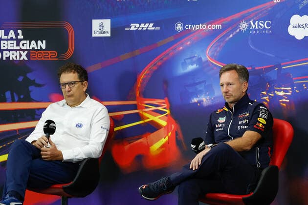 TOMBAZIS Nikolas, FIA Single-Seater Technical Director, with HORNER Christian (gbr), Team Principal of Red Bull Racing, portrait during the Formula 1 Rolex Belgian Grand Prix 2022, 14th round of the 2022 FIA Formula One World Championship, WM, Weltmeisterschaft from August 26 to 28, 2022 on the Circuit de Spa-Francorchamps, in Francorchamps, Belgium - F1 - BELGIAN GRAND PRIX 2022 DPPI Panoramic _F2_5049