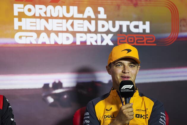 NORRIS Lando (gbr), McLaren F1 Team MCL36, portrait, press conference, PK, Pressekonferenz during the Formula 1 Heineken Dutch Grand Prix 2022, 15th round of the 2022 FIA Formula One World Championship, WM, Weltmeisterschaft from September 2 to 4, 2022 on the Zandvoort Circuit, in Netherlands, Belgium - F1 - DUTCH GRAND PRIX 2022 DPPI Panoramic 00122035_AV6_4192.JPG_