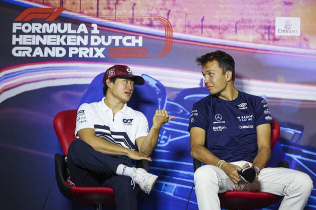 TSUNODA Yuki (jap), Scuderia AlphaTauri AT03, ALBON Alexander (tha), Williams Racing FW44, portrait, press conference, PK, Pressekonferenz during the Formula 1 Heineken Dutch Grand Prix 2022, 15th round of the 2022 FIA Formula One World Championship, WM, Weltmeisterschaft from September 2 to 4, 2022 on the Zandvoort Circuit, in Netherlands, Belgium - F1 - DUTCH GRAND PRIX 2022 DPPI Panoramic 00122035_AV6_4224.JPG_