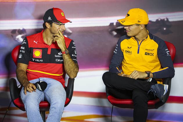 SAINZ Carlos (spa), Scuderia Ferrari F1-75, NORRIS Lando (gbr), McLaren F1 Team MCL36, portrait, press conference, PK, Pressekonferenz during the Formula 1 Heineken Dutch Grand Prix 2022, 15th round of the 2022 FIA Formula One World Championship, WM, Weltmeisterschaft from September 2 to 4, 2022 on the Zandvoort Circuit, in Netherlands, Belgium - F1 - DUTCH GRAND PRIX 2022 DPPI Panoramic 00122035_AV6_4407.JPG_