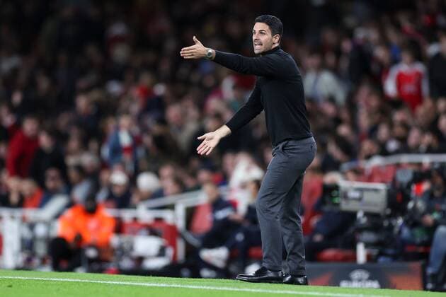 Mandatory Credit: Photo by Simon Dael Shutterstock (13480677p) Mikel Arteta manager of Arsenal Arsenal v PSV Eindhoven, UEFA Europa League, Group A, Football, Emirates Stadium, London, UK - 20 Oct 2022 EDITORIAL USE ONLY No use with unauthorised audio, video, data, fixture lists, club league logos or live services. Online in-match use limited to 120 images, no video emulation. No use in betting, games or single club league player publications. Arsenal v PSV Eindhoven, UEFA Europa League, Group A, Football, Emirates Stadium, London, UK - 20 Oct 2022 EDITORIAL USE ONLY No use with unauthorised audio, video, data, fixture lists, club league logos or live services. Online in-match use limited to 120 images, no video emulation. No use in betting, games or single club league player publications. Copyright: xSimonxDael Shutterstockx 13480677p