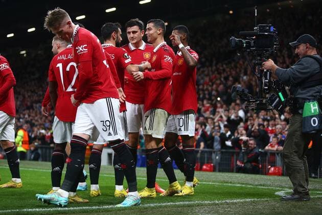 Mandatory Credit: Photo by Phil Oldham Shutterstock (13491515bj) Cristiano Ronaldo of Manchester United, ManU celebrates scoring his sides third goal Manchester United v Sheriff Tiraspol, UEFA Europa League, Group E, Football, Old Trafford, Manchester, UK - 27 Oct 2022 EDITORIAL USE ONLY No use with unauthorised audio, video, data, fixture lists, club league logos or live services. Online in-match use limited to 120 images, no video emulation. No use in betting, games or single club league player publications. Manchester United v Sheriff Tiraspol, UEFA Europa League, Group E, Football, Old Trafford, Manchester, UK - 27 Oct 2022 EDITORIAL USE ONLY No use with unauthorised audio, video, data, fixture lists, club league logos or live services. Online in-match use limited to 120 images, no video emulation. No use in betting, games or single club league player publications. Copyright: xPhilxOldham Shutterstockx 13491515bj