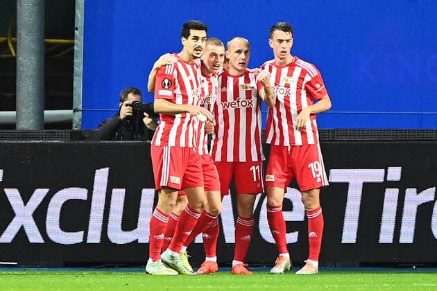 Football, men, season 2022 2023, Europa League group stage, group D, matchday 6 , Royale Union Saint Gilloise 1 FC Union Berlin, v l Diogo Leite 1 FC Union Berlin , Julian Ryerson 1 FC Union , Sven Michel 1 FC Union , Janik Haberer 1 FC Union Berlin , cheering after goal to 0 1, 03 11 2022, Copyright: xMatthiasxKochx