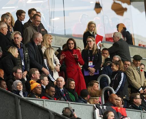 Mandatory Credit: Photo by Paul Currie Shutterstock (13608439m) Catherine, Princess of Wales Duchess of Cambridge in the stands during the 2nd half England v Papua New Guinea, Rugby League World Cup 2021, Quarter Final, Rugby League, DW Stadium, Wigan, UK - 05 Nov 2022 England v Papua New Guinea, Rugby League World Cup 2021, Quarter Final, Rugby League, DW Stadium, Wigan, UK - 05 Nov 2022 Copyright: xPaulxCurrie Shutterstockx 13608439m