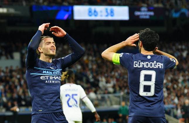 Mandatory Credit: Photo by Javier Garcia Shutterstock (12923462cm) Jack Grealish of Manchester City reacts after missing a chance to seal the match late in the second half Real Madrid v Manchester City, UEFA Champions League, Semi Final, Second Leg, Football, Santiago Bernabeu, Madrid, Spain - 04 May 2022 EDITORIAL USE ONLY No use with unauthorised audio, video, data, fixture lists, club league logos or live services. Online in-match use limited to 120 images, no video emulation. No use in betting, games or single club league player publications. Real Madrid v Manchester City, UEFA Champions League, Semi Final, Second Leg, Football, Santiago Bernabeu, Madrid, Spain - 04 May 2022 EDITORIAL USE ONLY No use with unauthorised audio, video, data, fixture lists, club league logos or live services. Online in-match use limited to 120 images, no video emulation. No use in betting, games or single club league player publications. Copyright: xJavierxGarcia Shutterstockx 12923462cm