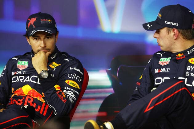 PEREZ Sergio (mex), Red Bull Racing RB18, portrait, press conference, PK, Pressekonferenz during the Formula 1 Etihad Airways Abu Dhabi Grand Prix 2022, 22nd round of the 2022 FIA Formula One World Championship, WM, Weltmeisterschaft from November 18 to 20, 2022 on the Yas Marina Circuit, in Yas Island, Abu Dhabi - F1 - ABU DHABI GRAND PRIX 2022 DPPI Panoramic GP2222_151844177A8069