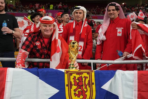 QAT, World Cup FIFA 2022, Group F, Belgium vs Canada 23 11 2022, Khalifa International Stadium, Doha, QAT, World Cup FIFA 2022, Group F, Belgium vs Canada, in the picture fans of the Canadian team on the stands nordphotoxGmbHx xBratic nph00250