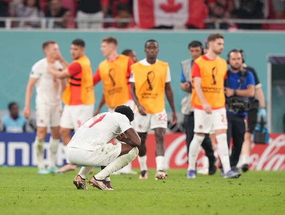 QAT, World Cup FIFA 2022, Group F, Belgium vs Canada 23 11 2022, Khalifa International Stadium, Doha, QAT, World Cup FIFA 2022, Group F, Belgium vs Canada, pictured A disappointed Canada s forward Alphonso Davies nordphotoxGmbHx xBratic nph00250
