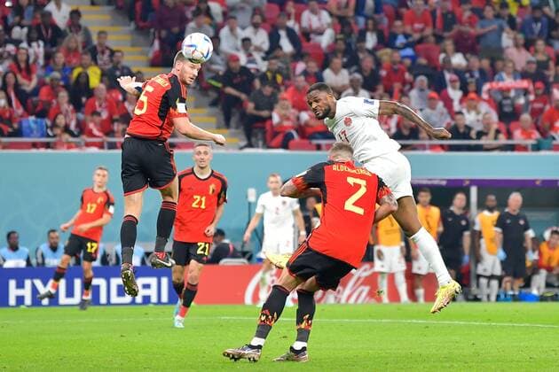 RECORD DATE NOT STATED FIFA World Cup, WM, Weltmeisterschaft, Fussball Qatar 2022 Belgium 1-0 Canada Cyle Larin of Canada during the game Belgium vs Canada, Corresponding to Group F of the FIFA World Cup Qatar 2022, at Ahmad bin Ali Stadium, Al-Rayyan, November 23, 2022. <br><br> Cyle Larin de Canada durante el partido Belgica vs Canada, correspondiente al Grupo F de la Copa Mundial de la FIFA Qatar 2022, en el Estadio Ahmad bin Ali, Al-Rayyan, 23 de noviembre de 2022. AL RAYYAN DOHA QATAR Copyright: xAdrianxMaciasx 20221123_8584