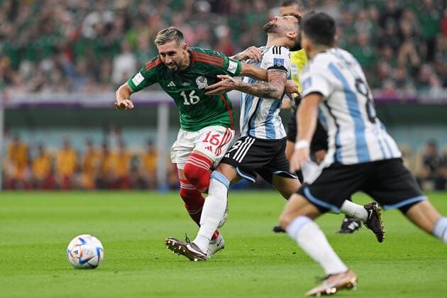 RECORD DATE NOT STATED FIFA World Cup, WM, Weltmeisterschaft, Fussball Qatar 2022 Argentina vs Mexico (L-R), Hector Herrera of Mexico and Nicolas Otamendi of Argentina during the game Argentina vs Mexican national team, Nationalteam (Mexico), Corresponding to Group C of the FIFA World Cup Qatar 2022, at Lusail Stadium, Lusail, Doha, November 26, 2022. <br><br> (I-D), Hector Herrera de Mexico y Nicolas Otamendi de Argentina durante el partido Argentina vs Seleccion Nacional Mexicana (Mexico), correspondiente al Grupo C de la Copa Mundial de la FIFA Qatar 2022, en el Estadio Lusail, Lusail, Doha, 26 de noviembre de 2022. LUSAIL DOHA QATAR Copyright: xJorgexMartinezx 20221126_12035