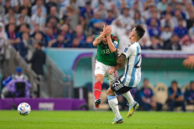 RECORD DATE NOT STATED FIFA World Cup, WM, Weltmeisterschaft, Fussball Qatar 2022 Argentina vs Mexico (l-R), Andres Guardado of Mexico and Lautaro Martinez of Argentina during the game Argentina vs Mexican national team, Nationalteam (Mexico), Corresponding to Group C of the FIFA World Cup Qatar 2022, at Lusail Stadium, Lusail, Doha, November 26, 2022. <br><br> (I-D), Andres Guardado de Mexico y Lautaro Martinez de Argentina durante el partido Argentina vs Seleccion Nacional Mexicana (Mexico), correspondiente al Grupo C de la Copa Mundial de la FIFA Qatar 2022, en el Estadio Lusail, Lusail, Doha, 26 de noviembre de 2022. LUSAIL DOHA QATAR Copyright: xAdrianxMaciasx 20221126_12082