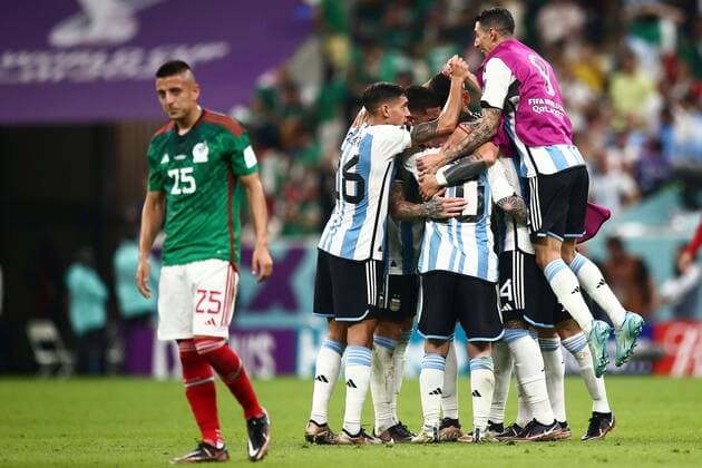 Mandatory Credit: Photo by Michael Zemanek Shutterstock (13634795cm) Lionel Messi of Argentina celebrates with team mates at full time Argentina v Mexico, FIFA World Cup, WM, Weltmeisterschaft, Fussball 2022, Group C, Football, Lusail Stadium, Al Daayen, Qatar - 26 Nov 2022 Editorial Use Only Argentina v Mexico, FIFA World Cup 2022, Group C, Football, Lusail Stadium, Al Daayen, Qatar - 26 Nov 2022 Editorial Use Only Copyright: xMichaelxZemanek Shutterstockx 13634795cm