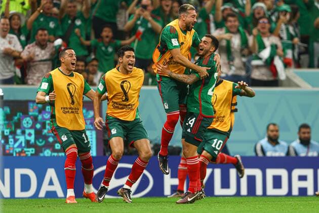 Mandatory Credit: Photo by Kieran McManus Shutterstock (13640351s) Luis Chavez of Mexico celebrates scoring the 2nd goal Saudi Arabia v Mexico, FIFA World Cup, WM, Weltmeisterschaft, Fussball 2022, Group C, Football, Lusail Stadium, Al Daayen, Qatar - 30 Nov 2022 Editorial Use Only Saudi Arabia v Mexico, FIFA World Cup 2022, Group C, Football, Lusail Stadium, Al Daayen, Qatar - 30 Nov 2022 Editorial Use Only Copyright: xKieranxMcManus Shutterstockx 13640351s
