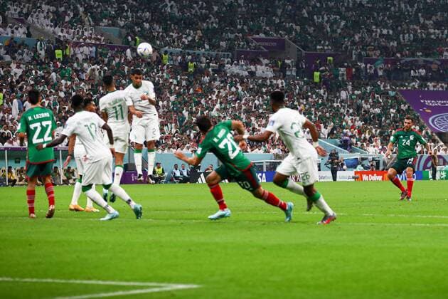Mandatory Credit: Photo by Kieran McManus Shutterstock (13640351w) Luis Chavez of Mexico scoring the 2nd goal Saudi Arabia v Mexico, FIFA World Cup, WM, Weltmeisterschaft, Fussball 2022, Group C, Football, Lusail Stadium, Al Daayen, Qatar - 30 Nov 2022 Editorial Use Only Saudi Arabia v Mexico, FIFA World Cup 2022, Group C, Football, Lusail Stadium, Al Daayen, Qatar - 30 Nov 2022 Editorial Use Only Copyright: xKieranxMcManus Shutterstockx 13640351w