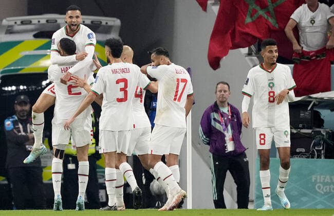 Mandatory Credit: Photo by Dave Shopland Shutterstock (13640369ap) Yousseff En-Nesyri of Morocco celebrates scoring his sides second goal. Canada v Morocco, FIFA World Cup, WM, Weltmeisterschaft, Fussball 2022, Group F, Football, Al Thumama Stadium, Doha, Qatar - 01 Dec 2022 Editorial Use Only Canada v Morocco, FIFA World Cup 2022, Group F, Football, Al Thumama Stadium, Doha, Qatar - 01 Dec 2022 Editorial Use Only Copyright: xDavexShopland Shutterstockx 13640369ap
