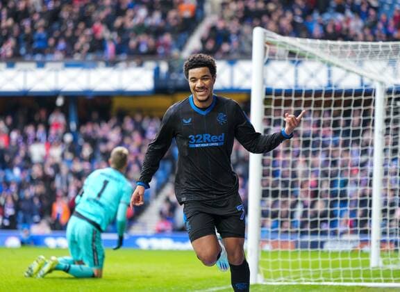 Mandatory Credit: Photo by Stuart Wallace BPI Shutterstock (13660082g) Malik Tillman of Rangers scores to give Rangers a 1-0 lead. Rangers v Bayer 04 Leverkusen, mid-season friendly match, Ibrox Stadium, Glasgow, Scotland UK - 10 Dec 2022 EDITORIAL USE ONLY No use with unauthorised audio, video, data, fixture lists (outside the EU), club league logos or live services. Online in-match use limited to 45 images (+15 in extra time). No use to emulate moving images. No use in betting, games or single club league player publications services. Rangers v Bayer 04 Leverkusen, mid-season friendly match, Ibrox Stadium, Glasgow, Scotland UK - 10 Dec 2022 EDITORIAL USE ONLY No use with unauthorised audio, video, data, fixture lists (outside the EU), club league logos or live services. Online in-match use limited to 45 images (+15 in extra time). No use to emulate moving images. No use in betting, games or Copyright: xStuartxWallace BPI Shutterstockx 13660082g