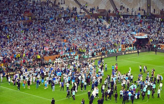 Mandatory Credit: Photo by Javier Garcia Shutterstock (13670815kn) Argentina players celebrate with family and fans after winning the World Cup final Argentina v France, FIFA World Cup, WM, Weltmeisterschaft, Fussball 2022, Final, Football, Lusail Stadium, Al Daayen, Qatar - 18 Dec 2022 Editorial Use Only Argentina v France, FIFA World Cup 2022, Final, Football, Lusail Stadium, Al Daayen, Qatar - 18 Dec 2022 Editorial Use Only Copyright: xJavierxGarcia Shutterstockx 13670815kn