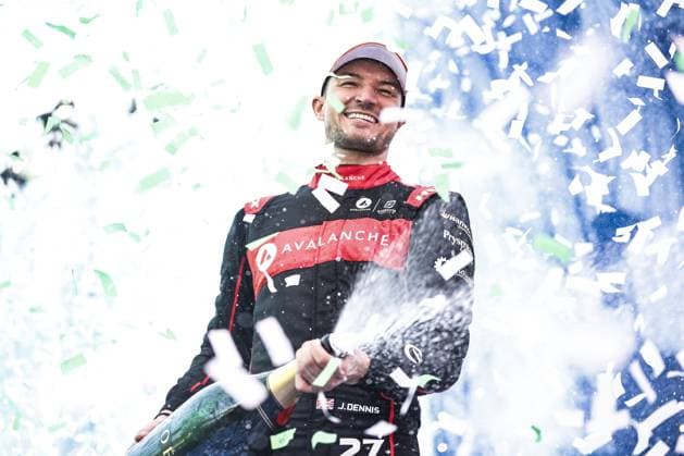 DENNIS Jake (gbr), Avalanche Andretti Formula E, Spark-Porsche, Porsche 99X Electric, portrait podium, portrait during the 2023 Hankook Mexico City E-Prix, 1st meeting of the 2022-23 ABB FIA Formula E World Championship, WM, Weltmeisterschaft on the Autodromo Hermanos Rodriguez from January 12 to 14, in Mexico City, Mexico - AUTO - 2023 FORMULA E MEXICO CITY ePRIX DPPI Panoramic 03423001__R5_8551