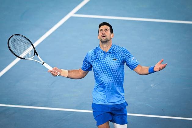 Mandatory Credit: Photo by James Gourley Shutterstock (13716760hm) Novak Djokovic in action during his first round match Australian Open, Day Two, Tennis, Melbourne Park, Melbourne, Australia - 17 Jan 2023 Australian Open, Day Two, Tennis, Melbourne Park, Melbourne, Australia - 17 Jan 2023 Copyright: xJamesxGourley Shutterstockx 13716760hm
