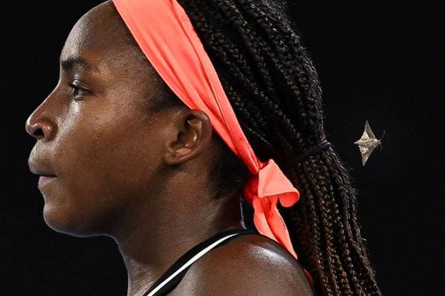 Mandatory Credit: Photo by James Gourley Shutterstock (13716764hn) A moth landing on Coco Gauff s hair during her second round match Australian Open, Day Three, Tennis, Melbourne Park, Melbourne, Australia - 18 Jan 2023 Australian Open, Day Three, Tennis, Melbourne Park, Melbourne, Australia - 18 Jan 2023 Copyright: xJamesxGourley Shutterstockx 13716764hn