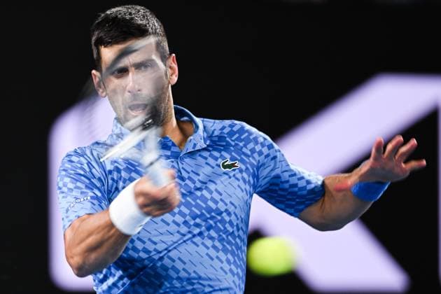 Mandatory Credit: Photo by James Gouley Shutterstock (13716770eu) Novak Djokovic in action during his second round match Australian Open, Day Four, Tennis, Melbourne Park, Melbourne, Australia - 19 Jan 2023 Australian Open, Day Four, Tennis, Melbourne Park, Melbourne, Australia - 19 Jan 2023 Copyright: xJamesxGouley Shutterstockx 13716770eu