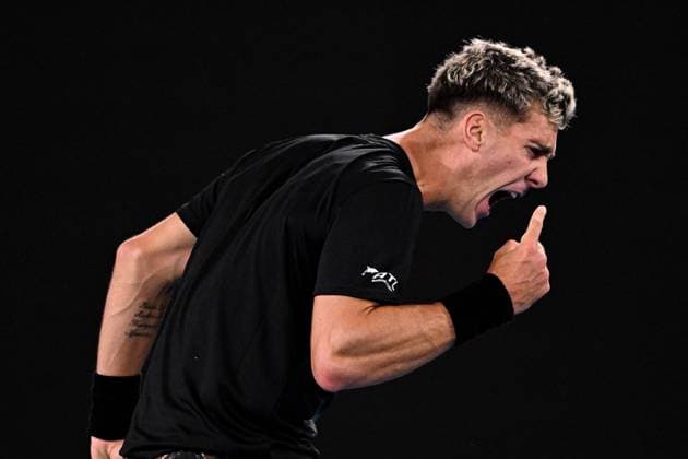Mandatory Credit: Photo by James Gouley Shutterstock (13716770iy) Thanasi Kokkinakis celebrates during his second round match Australian Open, Day Four, Tennis, Melbourne Park, Melbourne, Australia - 19 Jan 2023 Australian Open, Day Four, Tennis, Melbourne Park, Melbourne, Australia - 19 Jan 2023 Copyright: xJamesxGouley Shutterstockx 13716770iy