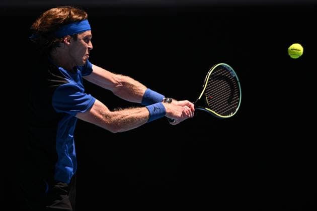 Mandatory Credit: Photo by James Gourley Shutterstock (13728737bf) Andrey Rublev in action during his third round match Australian Open, Day Six, Tennis, Melbourne Park, Melbourne, Australia - 21 Jan 2023 Australian Open, Day Six, Tennis, Melbourne Park, Melbourne, Australia - 21 Jan 2023 Copyright: xJamesxGourley Shutterstockx 13728737bf
