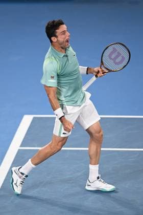 Mandatory Credit: Photo by James Gourley Shutterstock (13728737hi) Roberto Bautista Agut celebrates victory after winning his third round match Australian Open, Day Six, Tennis, Melbourne Park, Melbourne, Australia - 21 Jan 2023 Australian Open, Day Six, Tennis, Melbourne Park, Melbourne, Australia - 21 Jan 2023 Copyright: xJamesxGourley Shutterstockx 13728737hi