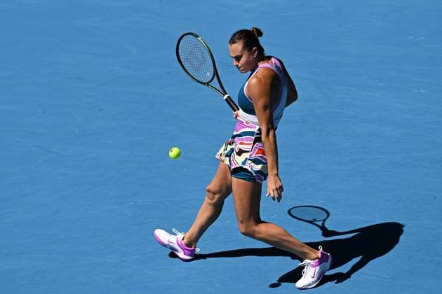 Mandatory Credit: Photo by James Gourley Shutterstock (13729780ac) Aryna Sabalenka in action during her fourth round match Australian Open, Day Eight, Tennis, Melbourne Park, Melbourne, Australia - 23 Jan 2023 Australian Open, Day Eight, Tennis, Melbourne Park, Melbourne, Australia - 23 Jan 2023 Copyright: xJamesxGourley Shutterstockx 13729780ac