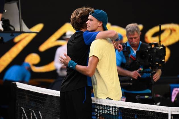 Mandatory Credit: Photo by James Gourley Shutterstock (13729780fe) Andrey Rublev celebrates victory after winning his fourth round match Australian Open, Day Eight, Tennis, Melbourne Park, Melbourne, Australia - 23 Jan 2023 Australian Open, Day Eight, Tennis, Melbourne Park, Melbourne, Australia - 23 Jan 2023 Copyright: xJamesxGourley Shutterstockx 13729780fe