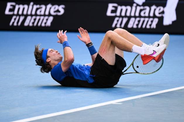 Mandatory Credit: Photo by James Gourley Shutterstock (13729780eu) Andrey Rublev celebrates victory after winning his fourth round match Australian Open, Day Eight, Tennis, Melbourne Park, Melbourne, Australia - 23 Jan 2023 Australian Open, Day Eight, Tennis, Melbourne Park, Melbourne, Australia - 23 Jan 2023 Copyright: xJamesxGourley Shutterstockx 13729780eu