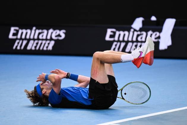 Mandatory Credit: Photo by James Gourley Shutterstock (13729780eo) Andrey Rublev celebrates victory after winning his fourth round match Australian Open, Day Eight, Tennis, Melbourne Park, Melbourne, Australia - 23 Jan 2023 Australian Open, Day Eight, Tennis, Melbourne Park, Melbourne, Australia - 23 Jan 2023 Copyright: xJamesxGourley Shutterstockx 13729780eo