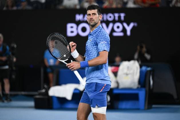 Mandatory Credit: Photo by James Gourley Shutterstock (13729780ho) Novak Djokovic celebrates victory after winning his fourth round match Australian Open, Day Eight, Tennis, Melbourne Park, Melbourne, Australia - 23 Jan 2023 Australian Open, Day Eight, Tennis, Melbourne Park, Melbourne, Australia - 23 Jan 2023 Copyright: xJamesxGourley Shutterstockx 13729780ho